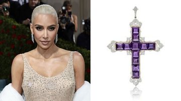 Kim Kardashian e o colar que foi usado pela princesa Diana - Dimitrios Kambouris/Getty e Divulgação/Sotheby's
