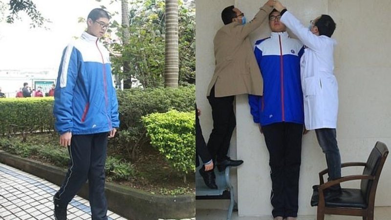 Ren Keyu tem apenas 14 anos e possui 2,21 metros - Reprodução/Guinness World Records
