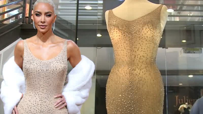 Kim Kardashian e o vestido de Monroe (montagem) - Getty Images e Divulgação/Vídeo