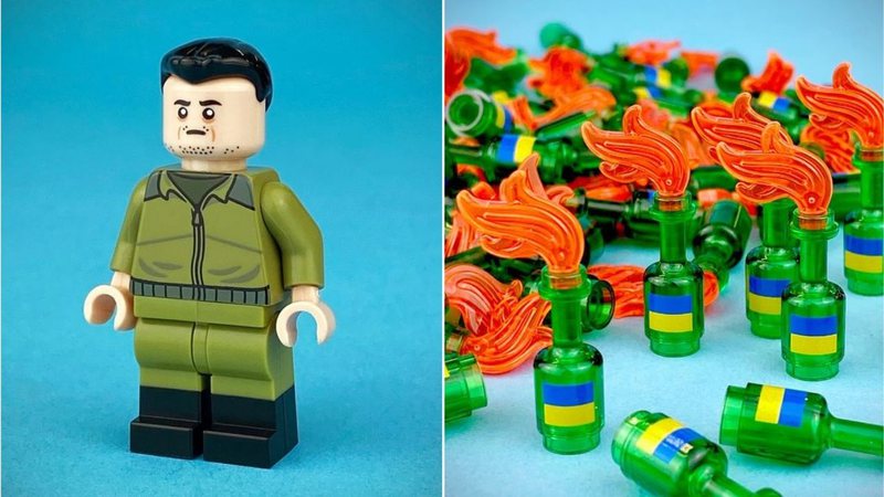 Volodymyr Zelensky e coquetel molotov são transformados em Lego - Divulgação/ Citizen Brick