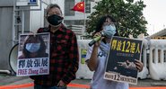 Ativistas protestando pela liberdade de Zhang Zhan em 2020 - Getty Images