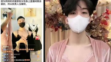 Montagem de diferentes postagens usando homens para modelar lingerie - Divulgação/Weibo