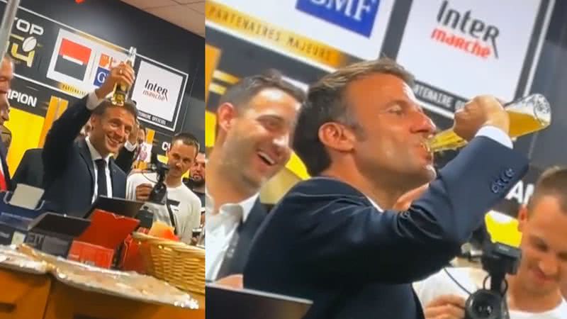 Trechos de vídeo de Macron bebendo cerveja - Divulgação/ Redes Sociais