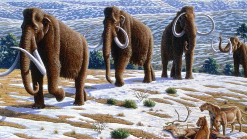 Ilustração meramente ilustrativa de mamutes