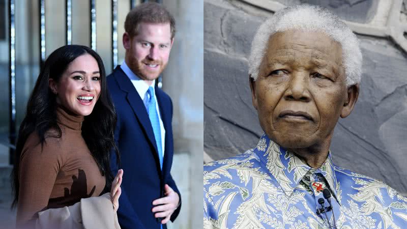 O casal Harry e Meghan Markle, e o ex-presidente da África do Sul, Nelson Mandela - Getty Images
