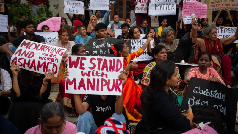 Imagem das manifestações em Manipur, Índia - Getty Images