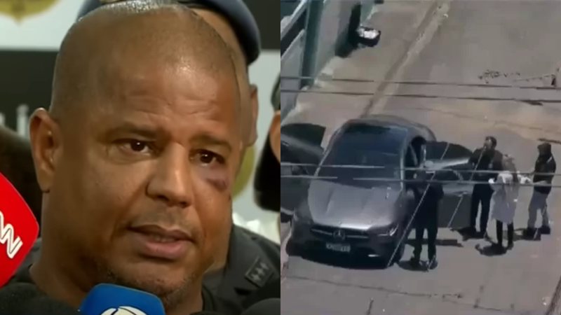 Ex-jogador Marcelinho Carioca falando após ser resgatado, e seu carro, encontrado vazio em Itaquaquecetuba - Reprodução/Record News / Reprodução/Balanço Geral