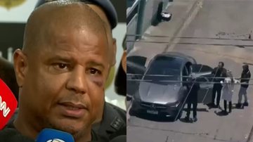 Ex-jogador Marcelinho Carioca falando após ser resgatado, e seu carro, encontrado vazio em Itaquaquecetuba - Reprodução/Record News / Reprodução/Balanço Geral