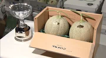 Melões Yubari sendo vendidos - Divulgação / YouTube / Nippon TV News 24 Japan