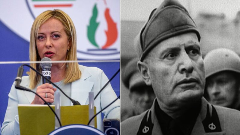 Giorgia Meloni e Benito Mussolini - Getty Images e Reprodução/Video