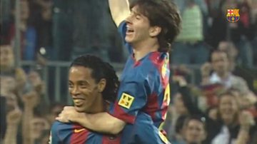 Messi comemorando seu primeiro gol - Reprodução/ Barça TV