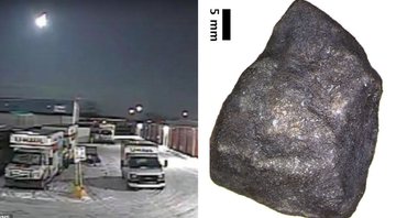Filmagem da queda do meteorito e a rocha aproximada - Divulgação/Field Museum