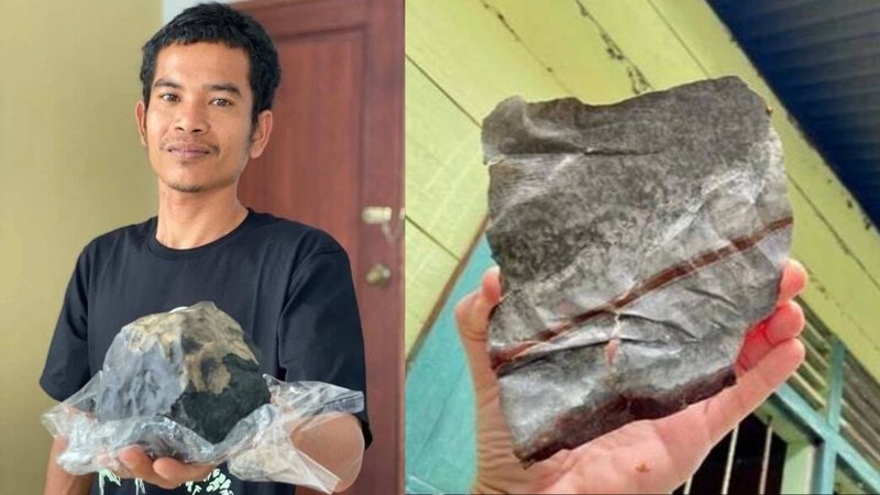 Josua segura o meteorito descoberto em casa - Divulgação/Facebook/Josua Hutagalung