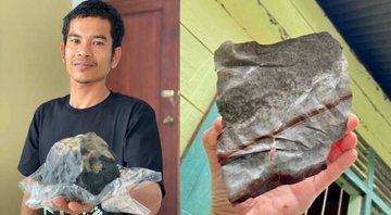 Josua segura o meteorito descoberto em casa - Divulgação/Facebook/Josua Hutagalung