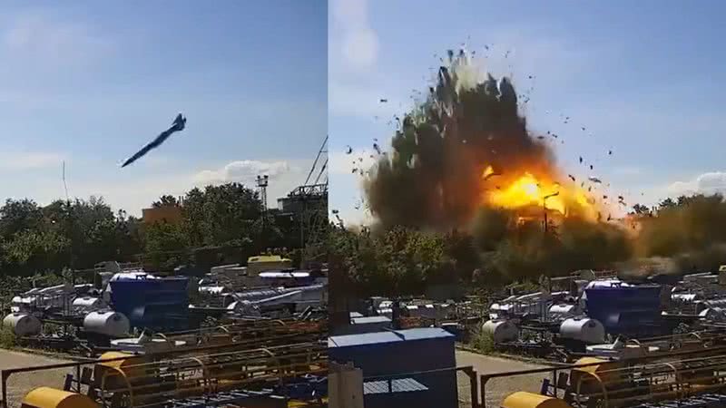 Trechos do vídeo que mostra o ataque - Divulgação/Ministério de Defesa da Ucrânia