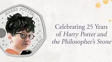 Moeda em homenagem aos 25 anos do primeiro livro de 'Harry Potter' - Reprodução/Vídeo/Twitter: @RoyalMintUK