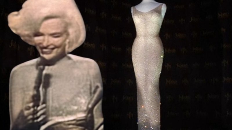 Registros colorizados de Monroe em montagem com o vestido