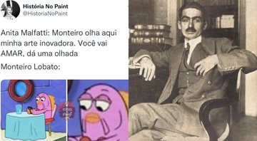 Um dos memes (à esqu.) e Monteiro Lobato (à dir.) - Divulgação/Twitter e Domínio Público