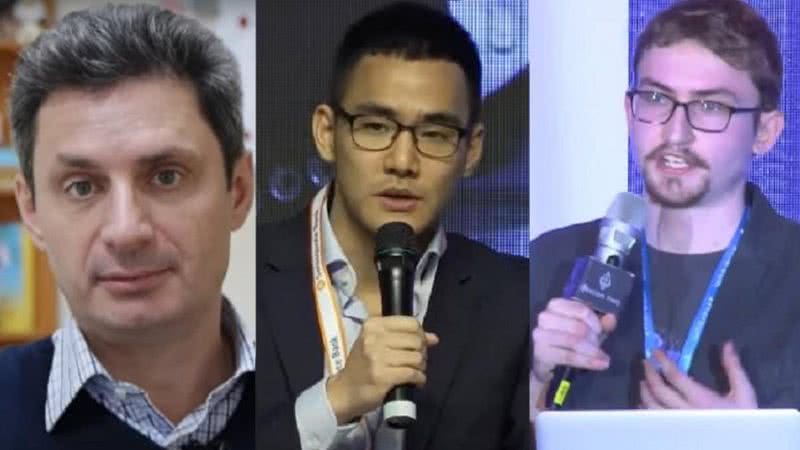 Executivos de criptomoedas, Vyacheslav Taran (à esquerda), Tiantian Kullander (centro) e Nikolai Mushegian (direita) - Reprodução/YouTube