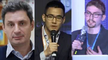 Executivos de criptomoedas, Vyacheslav Taran (à esquerda), Tiantian Kullander (centro) e Nikolai Mushegian (direita) - Reprodução/YouTube