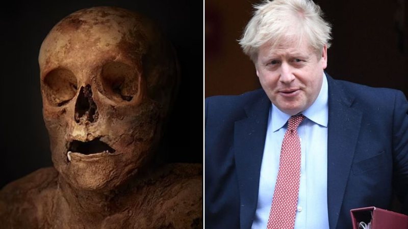 Múmia de Anna Catharina Bischoff e Boris Johnson - Divulgação/ Gregor Brandli e Getty Images