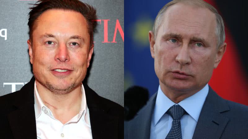 Musk (à esqu.) e Putin (à dir.)