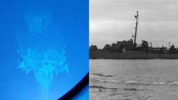 Naufrágio e USS Samuel B Roberts no passado - Divulgação/Expedições Caladan Oceanic/Eios / Marinha dos EUA