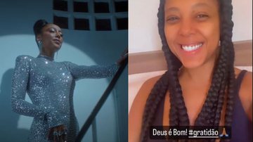 Á esquerda imagem da cantora Negra Li, e à direita imagem de Negra Li via stories do Instagram - Reprodução / Vídeo e Reprodução / Instagram