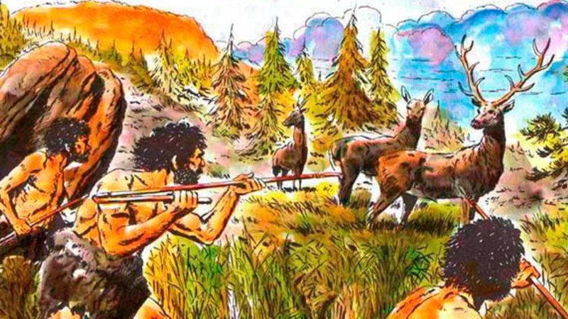 Ilustração de caçadores-coletores do período neolítico - Divulgação