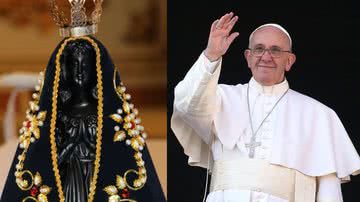 Montagem mostrando a santa e o Papa - Divulgação/ Pixabay/ karinesb_14 e Divulgação/ Getty Images