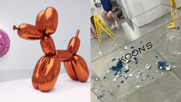 Exemplar de uma escultura Dog Balloons (à esqu.) e a peça quebrada (à dir.) - Getty Images e Cédric Boero