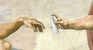Releitura da obra A Criação de Adão, de Michelangelo, com álcool em gel - Divulgação/Ministério da Cultura e Política de Informação da Ucrânia