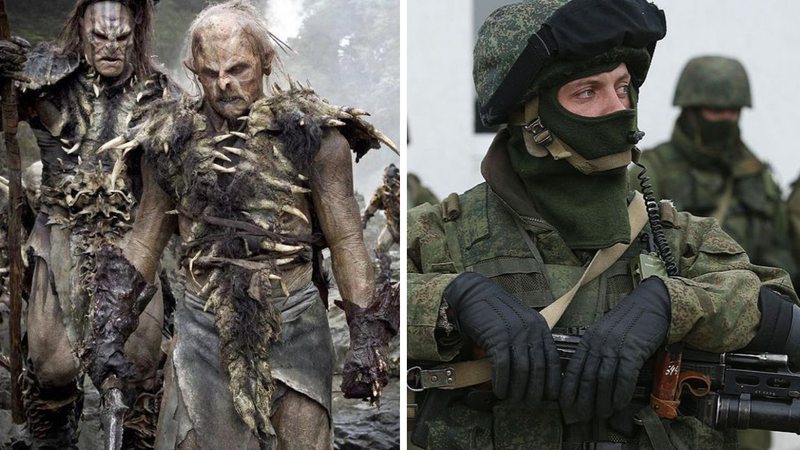 Orcs de 'O Senhor dos Anéis' ao lado de combatentes russos - Divulgação/New Line Cinema e Getty Images
