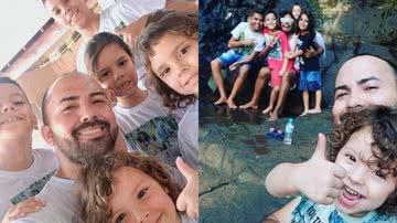 Daniel Braz com seus filhos (esq.) e Daniel Braz e marido Jhonatan Wiliantan da Silva com seus cinco filhos (dir.) - Reprodução / Instagram