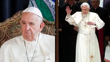 À esquerda, o papa Francisco, e à direita, o Papa Bento XVI - Getty Images
