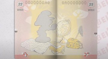 Smurf estampando páginas de um passaporte belga - Divulgação / Ministério das Relações Exteriores da Bélgica