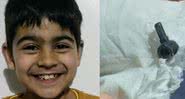Fotografia do garoto ao lado da peça de Lego que estava em seu nariz - Divulgação /Arquivo pessoal /Mudassir Anwar