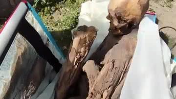 Restos mortais mumificados encontrados dentro de mochila de delivery, no Peru - Reprodução/Vídeo