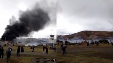 Manifestantes protestam no aeroporto internacional de Arequipa, no Peru - Reprodução/Twitter