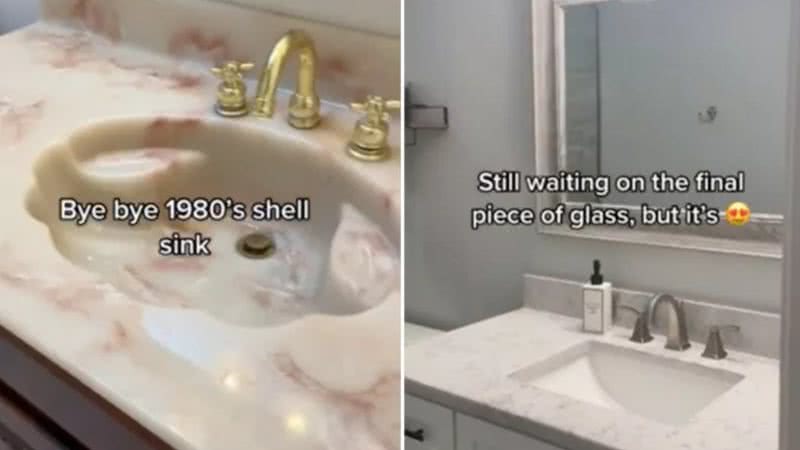 Imagens do vídeo da reforma do banheiro postado pela dona da casa - Reprodução / Redes sociais