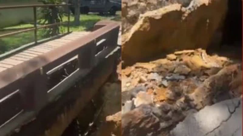 Imagem de ponte que desabou em Teresópolis - Reprodução / Vídeo / G1