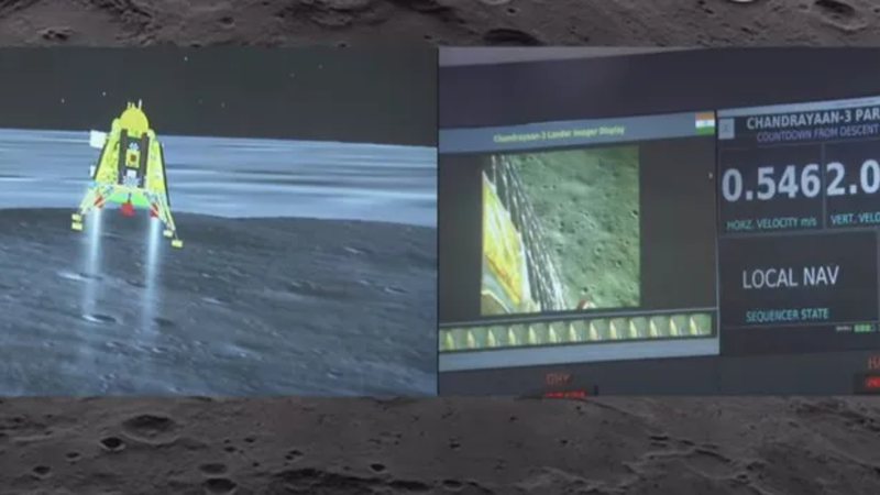 Missão Chandrayaan-3 pousando na Lua - Reprodução/Youtube/ ISRO Official