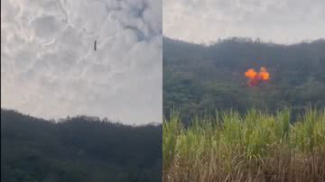 Imagens do momento em que o propulsor despenca e colide em uma região arborizada - Reprodução/Vídeo/Redes Sociais/X/@AJ_FI