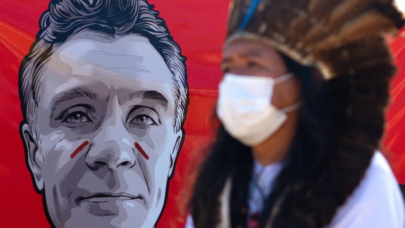 Indígena durante manifestação sobre a morte e Bruno e Dom - Getty Images