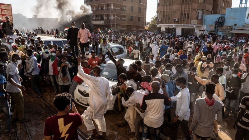 Protesto em novembro de 2021 na cidade de Omdurman, Sudão