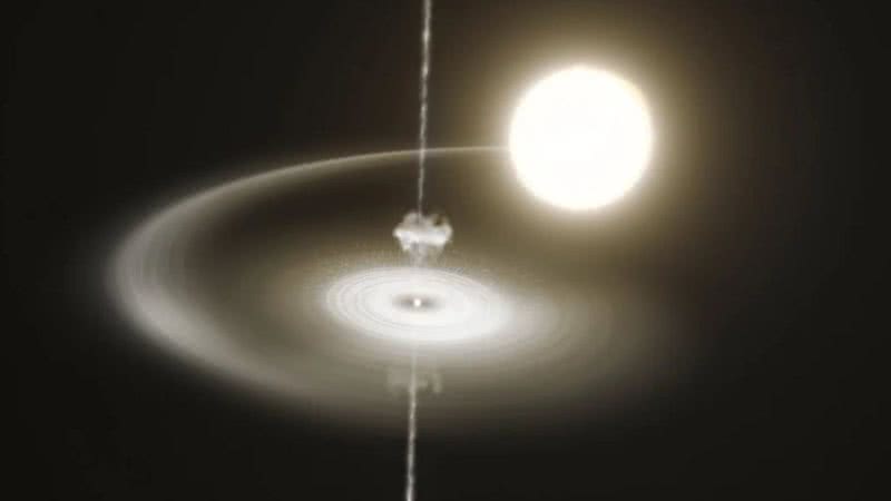 Ilustração representando o pulsar e sua estrela vizinha - Divulgação/ Observatório Europeu do Sul
