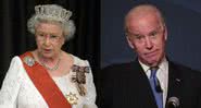 Rainha Elizabeth II em evento oficial (esq.) e Joe Biden durante discurso (esq.) - Getty Images