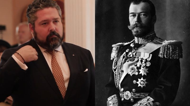 George durante cerimônia em montagem com Nicolau II - Divulgação / YouTube / Vitaliy Tsoy / Domínio Público