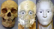O crânio encontrado, a reconstrução em 3D e o busto feito de argila - Divulgação