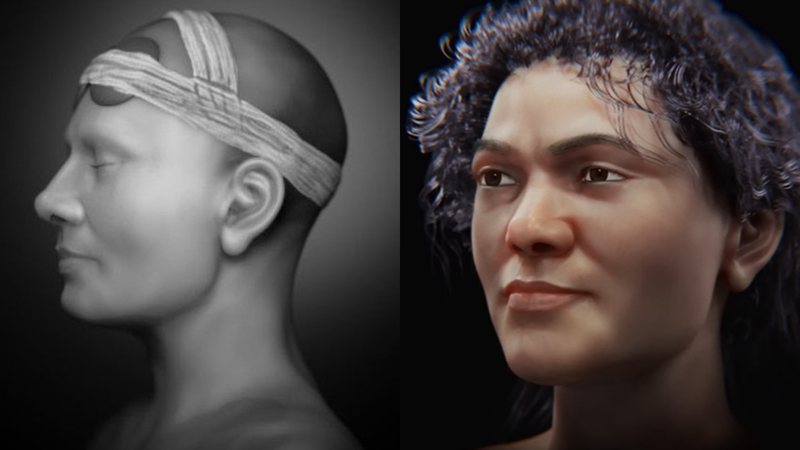 Imagens da reconstrução facial do crânio encontrado na Turquia - Reprodução/Vídeo/YouTube/ Cícero Moraes - Reprodução/Research Square/Cícero Moraes